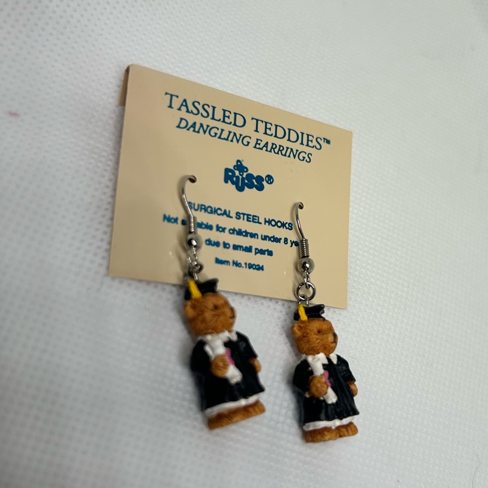 Russ Tassled Teddies Graduation Bear Earrings Surgical Steel Hooks 19024